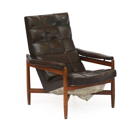 Poltrona con struttura in palissandro indiano massello, seduta e braccioli imbo