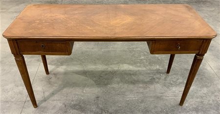 Tavolo scrittoio con due cassetti sottopiano, fascia decorata a scanalature ver