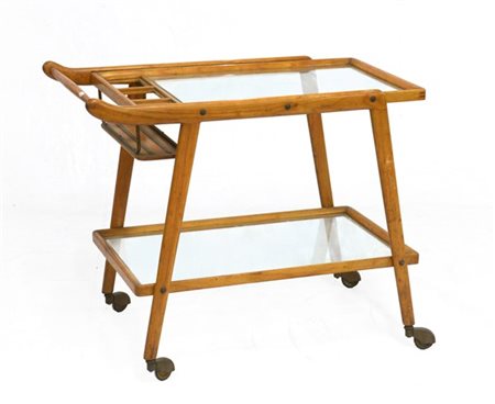 Cassina Carrello in legno di faggio massello con sue piani in cristallo e insert