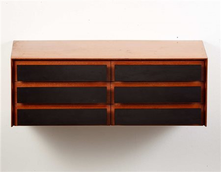 Cassettiera pensile in legno impiallacciato sei cassetti rivestiti in laminato