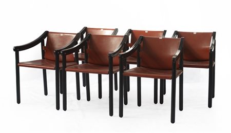 Vico Magistretti Sei poltroncine modello "905". Produzione Cassina, Meda, 1964.