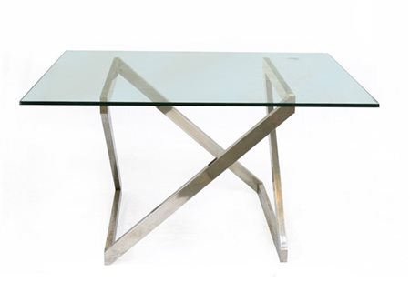 Romeo Rega Tavolo con struttura in ottone cromato e piano in cristallo di forte