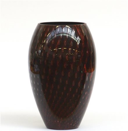 Vaso in vetro incamiciato ametista scuro e nei toni dell'arancio e del bordeaux