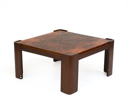 Tavolino quadrato da salotto con piano ribaltabile impiallacciato in legno e ra