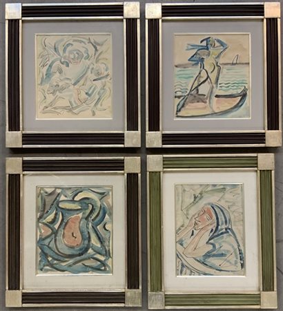 Augusto Magli Lotto di quattro dipinti ad acquerello su carta. Firmati "A. Magli