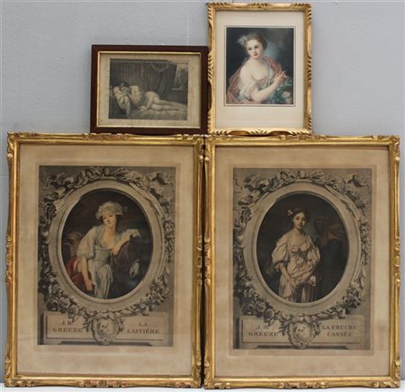 Lotto composto da quattro incisioni di diversa epoca e soggetto, in cornici (di
