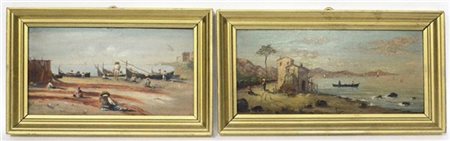Ignoto "Paesaggi" due dipinti ad olio su tavoletta. In cornici (misure diverse,