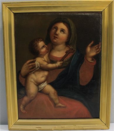 Ignoto "Madonna con Bambino" olio su tela (cm 42x33) In cornice (difetti)