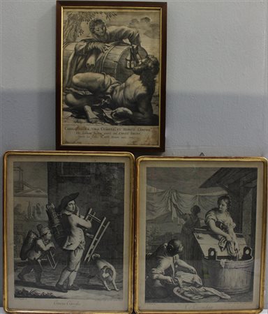 Lotto composto da tre incisioni diverse. In cornici (difetti)