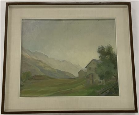 Mario Venzo "Paesaggio montano" olio su cartone telato (cm 39x47) Firmato in bas