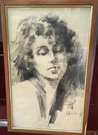 Ignoto del secolo XX "Ritratto di giovane donna" carboncino e sfumino su carta