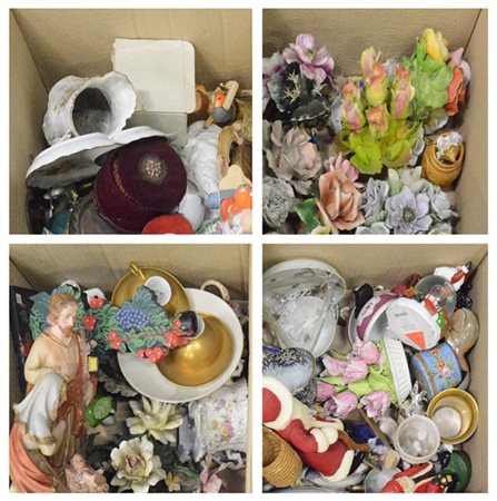 Lotto composto da quattro cartoni contenenti oggetti di manifatture e materiali