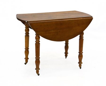 Tavolino ad alette in noce, ad un cassetto sottopiano, quattro gambe tornite mu