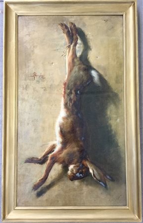 Ruggero Meneghini "Cacciagione" 1906, olio su tela (cm 105x60) Firmato e datato