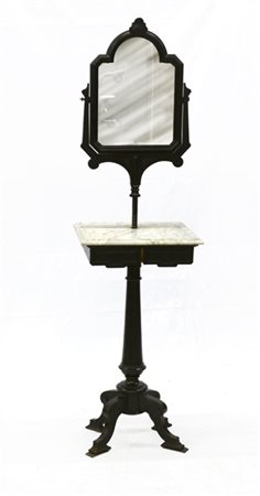 Toilette in legno ebanizzato con specchio basculante, piano in marmo, due casse