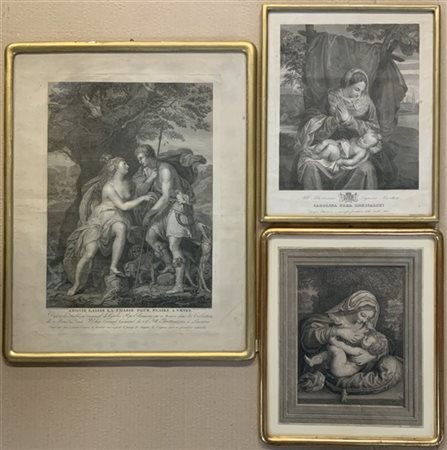Lotto composto da tre incisioni diverse del secolo XIX. In cornici (difetti)