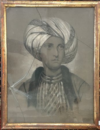 Ignoto del secolo XIX "Giovane con turbante" carboncino e gessetto bianco su ca