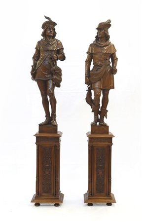 Aimone & C. - Bulling. Coppia di sculture in legno raffiguranti cacciatori, su