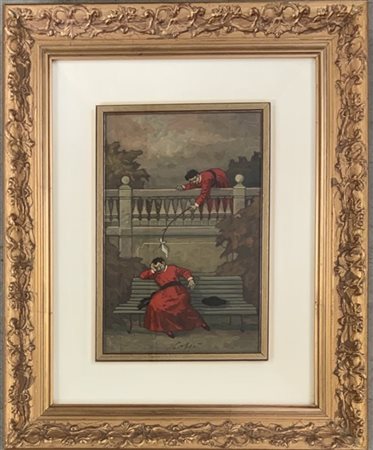 Nino Caffè "Pretini" 
olio su tela
cm 30x20
timbro e iscrizione al retro. In cor