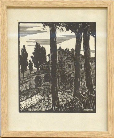 Luigi Servolini "Senza titolo" 
xilografia in bianco e nero
cm 29x23
firmata in