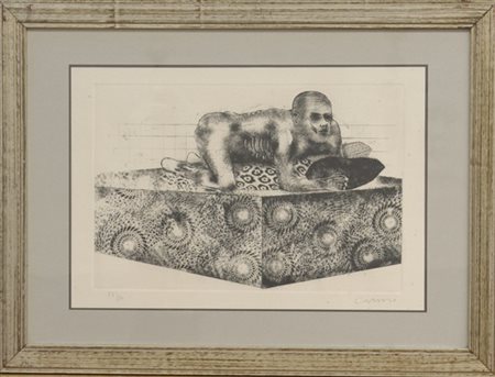 Bruno Caruso "Senza titolo" 
acquaforte
(lastra cm 32,5x48,5; foglio cm 38x56)
n