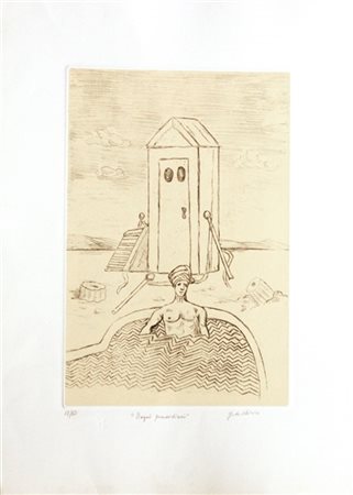 Giorgio de Chirico "Bagni pomeridiani" 1972
incisione a vernice molle su fondo c