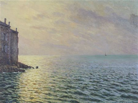 Sebastiano Garbin Attivo a Trieste nel XX secolo "Marina al tramonto" cm,...