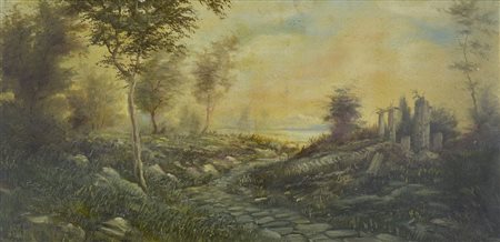 Pittore del '900 "Paesaggio con rovine" cm. 50x100 - olio su tela