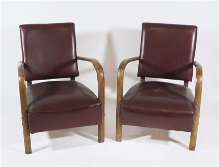 Coppia di poltroncine in legno. Anni '50.