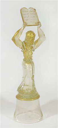 Grande scultura in vetro trasparente e oro raffigurante Mosè. Disegno di P....