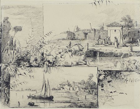 Giuseppe Sigon (?) 1864-1922 "Bozzetto" cm. 18x23 - china su carta