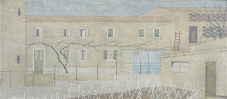 Marino Sormani Trieste 1926-1996 "Cotile e casa" cm. 18x40 - olio su...