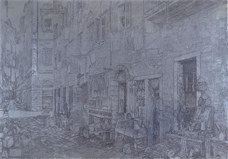 Aldo Bressanutti 1925 "Angolo in Citavecia" cm. 45x65 - lastra incisa