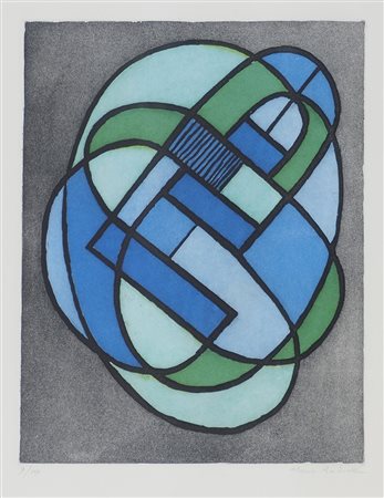 Mario Radice 1898-1987 "Cerchi" cm. 70x50 - litografia a colori Firmato b. a...