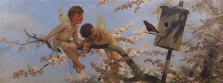 Wilhelm Simmler 1840-1914 "Esplosione d'estate" cm. 78x200 - olio su tela...
