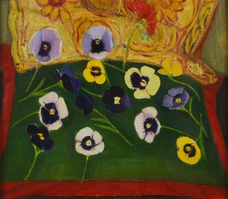 Antonio Fasan LE VIOLE DEL PENSIERO olio su tavola, cm 33x37 firma e data sul...