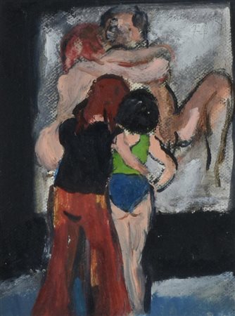 Walter Piacesi AMANTI olio su tela, cm 20x16 firma e data sul retro: firma e...