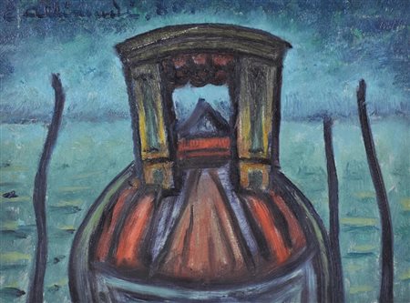 Enrico Allimandi LA GONDOLA olio su cartone telato, cm 30x40 sul fronte:...