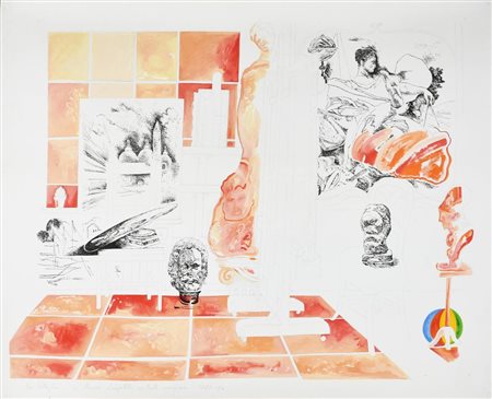 Max Pellegrini TESTE tecnica mista su carta, cm 80x100 firma, data e dedica...