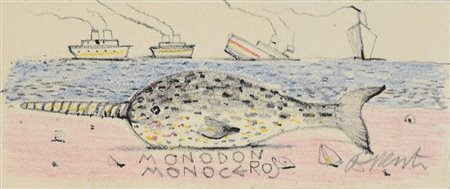 Antonio Possenti MONODON MONOCEROS litografia su carta, cm 4x10; es. senza...