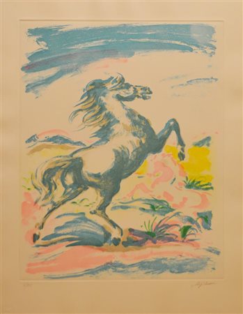 Aligi Sassu MANUSCRIPTUM cartella contenente cinque acquaforti-acquatinte,...