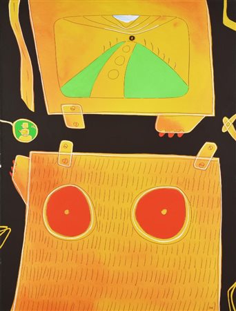 Giuliano Ghelli RACCONTO DI MACCHINE E PAESAGGI acrilico e collage su tela,...