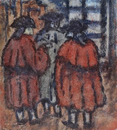 Enrico Allimandi MASCHERE olio su cartone telato, cm 33x29 eseguito nel 1980...