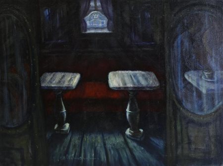 Enrico Allimandi BAR PARIGINO olio su tela, cm 60x81 sul fronte: firma...