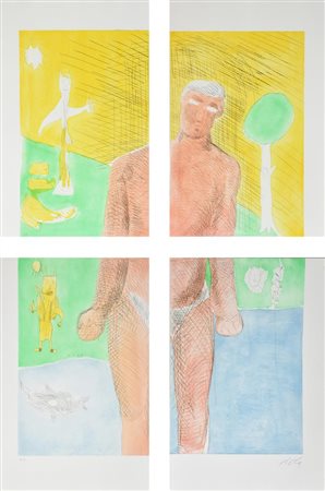 Sandro Chia SENZA TITOLO opera composta da 4 incisioni su carta, battute cm...