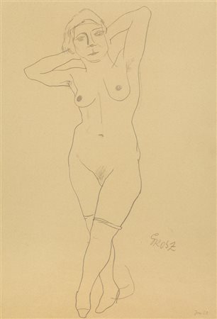 George Grosz NUDO FEMMINILE matita di grafite su carta, cm 43,5x31 Firmato e...
