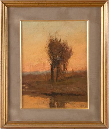 Giulio Fiori (Bologna 1909 - 1991), “Tramonto sul fiume”.