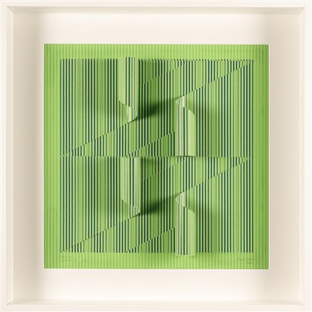 ALBERTO BIASI Progetto S5, rilievo 4 in blu e giallo su fondo verde.