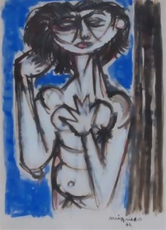 MIGNECO GIUSEPPE (Messina 1908 - Milano 1997) "Figura" 1963 China colorata su...