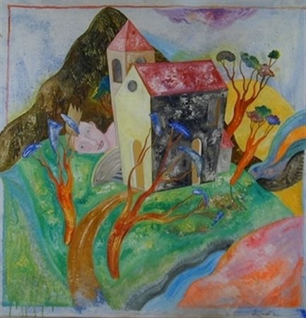 ALINARI LUCA (Firenze 1943) "Paesaggio con figura" Olio su tela cm. H: 100.00...